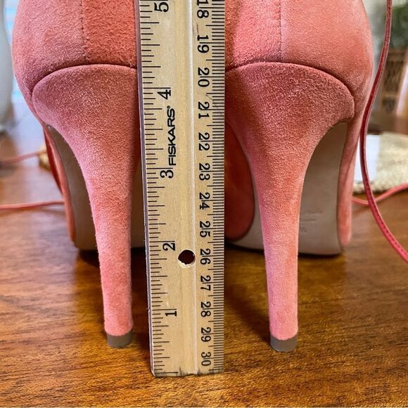 Clef Genuine Suede Leather Stiletto Pumps Made in Italy Coral Ankle Lace - Picture 13 of 13